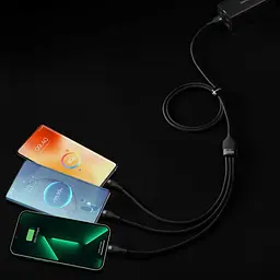 Кабель Baseus Flash Series Ⅱ One-for-three Fast Charging Data Cable USB to Lightning+Type-C+MicroUSB 100W 1.2m CASS030001 Black - мініатюра 5