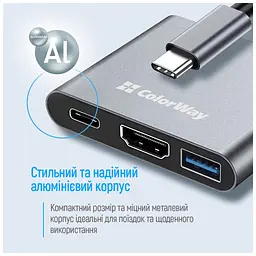 Концентратор ColorWay USB-C 3-in-1 USB 3.0 + HDMI 4K + USB-C PD100W (CW-HUB08) - мініатюра 12
