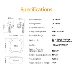 Бездротові навушники QCY Buds T43 (BH24QT43A) темно сірі - мініатюра 9