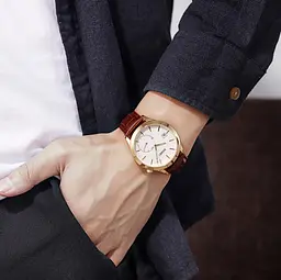 Чоловічий кварцовий годинник Skmei 1581 Prestige коричневі з золотим - мініатюра 3
