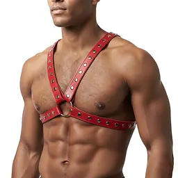 Чоловіча портупея Art of Sex - Spartacus, екошкіра, колір червоний, розмір L-2XL - мініатюра 1