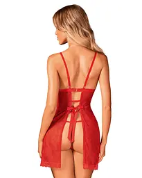 Новорічна сорочка Obsessive Claussica L/XL, червона, прозора з візерунком, стрінги в комплекті - мініатюра 2