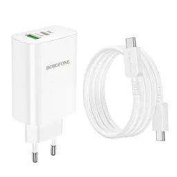 МЗП Borofone BN10 Sunlight PD65W (1USB-A/1C) + кабель Type-C to Type-C White - мініатюра 5