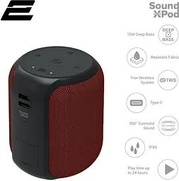 Портативна акустика 2E SoundXPod водонепроникна бездротова червона - мініатюра 2
