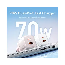 Зарядний пристрій Vention 1xUSB-C PD 70 Вт + 1xUSB QC 3.0 22.5 Вт GaN прозоро-сірий (FCGH0-EU) - мініатюра 3