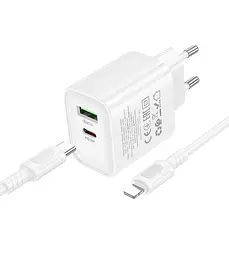 Зарядний комплект Borofone BA83A Dual port fast charger set 1USB-C/1USB PD/QC 20W Type-C to Lightning White (36175_3606867)