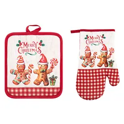 Набір прихваток для кухні Ardesto Christmas Gingerbread 18х20см, 18х30см, 100% поліестер (верх), 100% бавовна (низ), червоний (ART14HG)