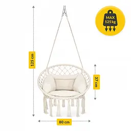Крісло-гойдалка 4FIZJO Boho Dream 80 см з подушкою, підвісна, плетена Beige (P-5905973404549) - мініатюра 7