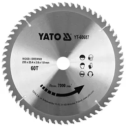 Диск пиляльний победітовий по дереву YATO 235x25.4x2.8x1.8 мм (YT-60687)