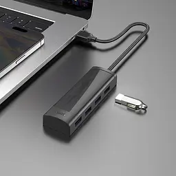Хаб - концентратор адаптер Hoco HB41 Easy Safety 4-in-1 Hub Usb-A to 4 Usb 3.0 20 см - мініатюра 6