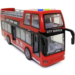 Дитяча масштабна модель двоповерхового екскурсійного автобуса Wenyi City Service з інерцією, підсвічуванням салону, музикою та механічними дверима 1:16 - мініатюра 2