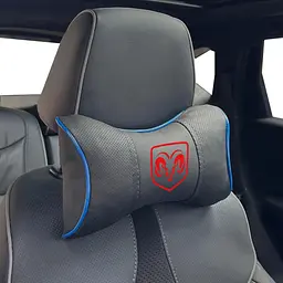 Подушка на підголівник з логотипом Dodge Екошкіра 3D Кольоровий лого Чорна-Синій кант 1 шт