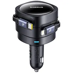 АЗП Baseus Enjoyment Max PD60W with retractable cables (1USB-C/1L) (C00035507121) Cosmic Black - мініатюра 2