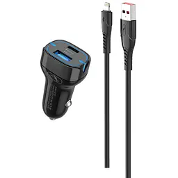 Автомобільний зарядний пристрій SkyDolphin SZ19L PD 20W + QC3.0 20W Black + кабель Lightning (AZP-000103)