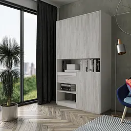 Шафа для речей з відкритими полицями та висувною скринькою BLUM FHRS-1 Білий/Бетон