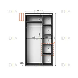 Шафа-купе Idea серія 5 110 x 60 x 210 см Антрацит Дзеркало - мініатюра 2