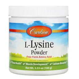 Аминокислота Carlson L-Лизин в порошке, L-Lysine, Amino Acid Powder, 100 г (CAR-06885)