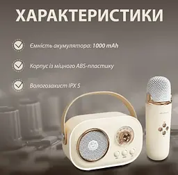 Акустична система «RETRO» з мікрофоном ∙ Бездротова портативна Bluetooth колонка на акумуляторі ∙ Міні-караоке - мініатюра 2