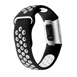Силіконовий ремінець Primo з перфорацією для фітнес браслета Fitbit Charge 3/4 Black White/розмір L - мініатюра 3