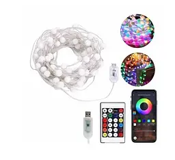 Розумна світлодіодна музична гірлянда 100LED, 10 м, кольорові RGB кульки з USB живленням та дистанційним - мініатюра 3