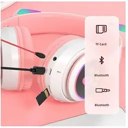 Навушники бездротові Cat Rainbow LED ear STN-28 котячі вушка Bluetooth 5.0 з картою пам'яті та FM - мініатюра 4