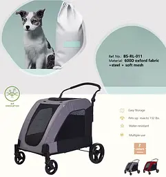 Коляска для домашніх тварин до 60 кг Bestopet Люпосанчик BS-RL-11 Red - мініатюра 2