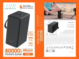 Портативний акумулятор Profit SP08 80000mAh 22.5W + PD 20W LED зовнішня батарея чорна з ліхтариком - мініатюра 4