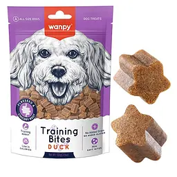 Ласощі для собак Wanpy Training Bites Duck Ванпі Качка маленькі шматочки, м’які низькокалорійні ласощі для тренування 100 г