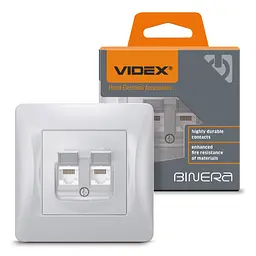 Розетка Videx Binera CAT6+CAT6 комп'ютерна подвійна срібний шовк (VF-BNSK2PC6-SS)