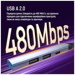 Концентратор ColorWay USB-A/USB-C 4-in-1 USB2.0х2/USB3.0/USB-C2.0 (CW-HUB06) - мініатюра 9