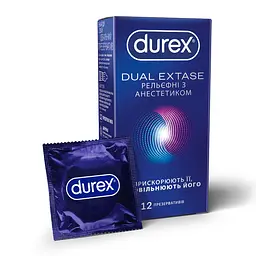 Презервативи рельєфні з анестетиком Durex Dual Extase 12 шт. - мініатюра 1