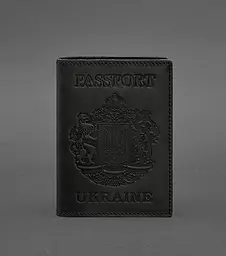 Шкіряна обкладинка для паспорта з українським гербом чорна