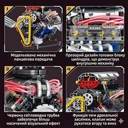 Конструктор двигун V8 акумуляторний мотор з додатком STEM конструктор двигуна внутрішнього згорання для дітей та дорослих, 655 деталей - мініатюра 5
