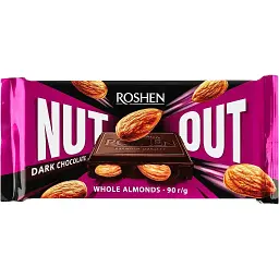 Упаковка чорного шоколаду Roshen Nut Out Whole Almonds 90 г х 12 шт