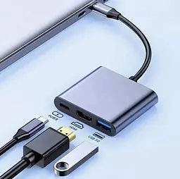 Перехідник адаптер 3в1 із Type-C на HDMI, USB, USB-C / Конвертер Full HD, 1080p, 4K, 2K, UHD  - мініатюра 3
