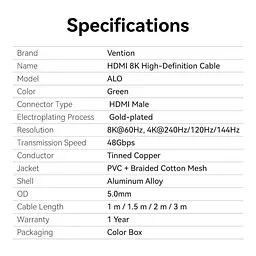 Кабель Vention HDMI-HDMI V 2.1 1.5 м (ALOGG) - мініатюра 8