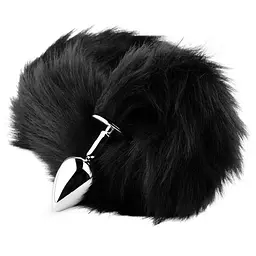 Анальна пробка Fox Tail Black XL — срібляста - мініатюра 6