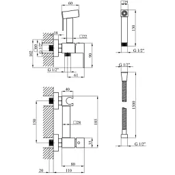 Душовий гарнітур Kroner Edelstahl Kubus-SCH082 + змішувач Edelstahl Kubus-SCH010-3 + змішувач Edelstahl Kubus-SCH052 (CVS30180) - мініатюра 10