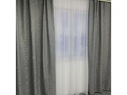 Льняні мармурові блекаут штори темно-сірого кольору 2шт. 150х270 з білим шифоновим тюлем 400х270, на ALBO pbe0052663 - мініатюра 2
