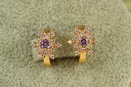 Сережки дитячі Xuping Jewelry сніжинка із фіолетовим каменем 1,2 см золотисті