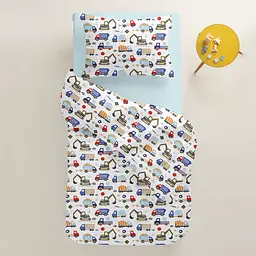Дитяча постільна білизна в ліжечко СONSTRUCTION TRUCKS CS1, блакитний (CarsBuildingWhite_58LightBlue_140) - мініатюра 2