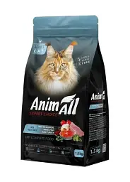 Повнораціонний сухий корм AnimAll (ЕнімАлл) для котів з лососем, білою рибою та свіжою індичкою, 1,5 кг