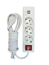 Подовжувач 3 гнізда 5М(провід 100% мідь)  з/з. з вимикачем з USB (3х1)MODERN (18344) ТМ LUMANO