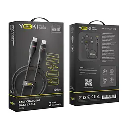 Кабель для заряджання та обміну даними USB Yoki YK-RG24 RGB Series Type-C to Type-C 60W 3A/20V 1.2 м Чорний - мініатюра 2