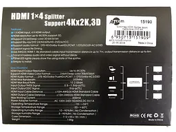 HDMI сплиттер 1×4 Atcom HDMI 4 портов поддержка UHD 4K - мініатюра 3