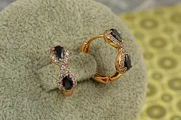 Сережки Xuping Jewelry дві капельки з чорними каменями 1.5 см золотисті - мініатюра 2