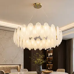 Велика кругла підвісна люстра Artlight 21824-800GD золота на 16 ламп E14 з дворядним декором з матового скла