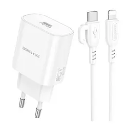 Зарядний пристрій BOROFONE BA82A Platinum USB-C PD25W + cable USB-C to Lightning White (6941991112263)