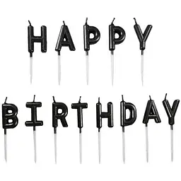 Свічки для торта "Happy Birthday" набір букв чорні, декоративні свічки напис для дня народження, святкові свічки літери