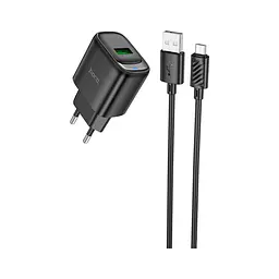 Зарядний пристрій HOCO C140A Smart USB QC3.0 + USB to cable Micro Black (6942007627801) - мініатюра 2